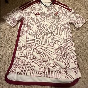 adidas White & Maroon Soccer Jersey with Dark Green Trim